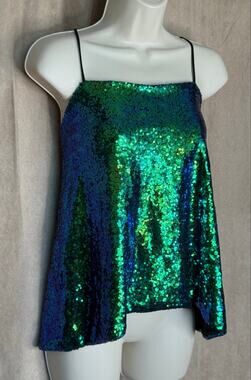 Haoduoyi Blue and Green Mermaid Iridescent Sequin Camisole Blouse XL